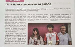 Nos jeunes champions du club, Marie et Yacine sont à l'honneur dans la gazette de Prades le Lez