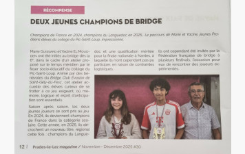 Nos jeunes champions du club, Marie et Yacine sont à l'honneur dans la gazette de Prades le Lez