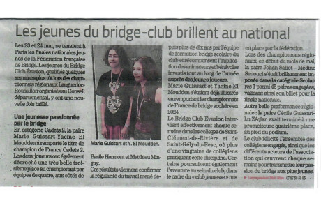 Nos jeunes ont les honneurs de Midi Libre du 1 er juin